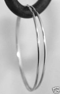 14K Solid White Gold Endless Hoop Earrings 25mm (1") X 1mm Sexy Skinny Thin Hoops 0.70 Grams