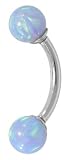 14G 3/8 Light Blue Opal Solid 14kt White Gold Curved Barbell