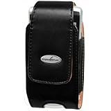 EXECUTIVE CLEVO BLACK LEATHER VERTICAL CASE POUCH (With Belt Clip) for LG Voyager VX-10000, ENV VX9900 / Motorola i425, i265, i275 / Blackberry 7100, 7100i [Retail Packaging]
