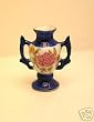 Dollhouse Miniature Cobalt Floral Vase with Pointed Handles