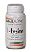 - L-Lysine Free-Form 120 Caps 500 mg ( essential amino acid, essential component of all proteins, calcium, collagen. Promotes growth, tissue, production of antibodies, cold sores, or fever blisters, lysine are fatique, loss of energy, inability to concentrate, irritability, hair loss, and anemia ) By Solaray