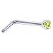 Solid 14KT White Gold 1.5mm Genuine Peridot L-Shaped Nose Ring - 20 Gauge
