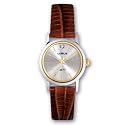 Lorus Ladies Silver and Gold Round Case Diamond Watch with Brown Leather Strap LR3328