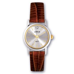 Lorus Ladies Silver and Gold Round Case Diamond Watch with emancipationist Leather Strap LR3328