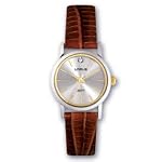 Lorus Ladies Silver and Gold Round Case Diamond Watch with Brown Leather Strap LR3328