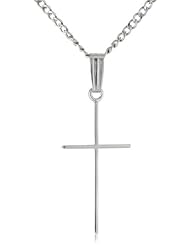 Sterling Silver Polished Stick Cross Pendant Necklace , 18"
