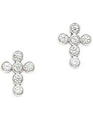Childrens 14K Gold CZ Ball Cross Earrings for Girls with Comfort Screw Backs Available in 14K Yellow Gold and White Gold
