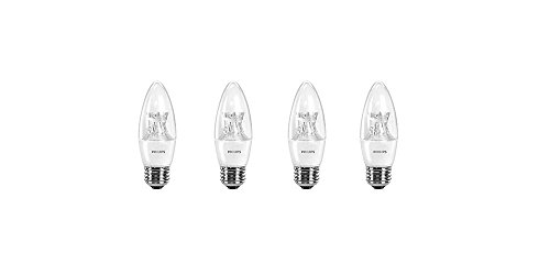 Philips 458653 60 Watt Equivalent Dimmable B12 Decorative Candle LED Light Bulb With Warm Glow Effect, 4-Pack