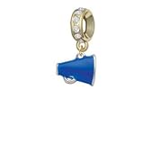 Small Royal Blue Megaphone Clear Crystal Gold Charm Bead Dangle