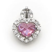 Sterling Silver Pink and Clear CZ Heart Pendant