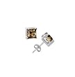 Silver Smoky Quartz Gemstone Square Shape Stud Earrings - 3 mm