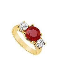 Three Stone Ruby and Diamond Ring : 14K Yellow Gold - 2.50 CT TGW