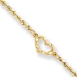 14k Open Heart Rope Anklet - 10 Inch