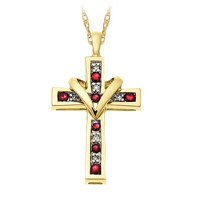 Ruby and Diamond Cross Pendant in 10kt. Gold by Ruby Birthstones
