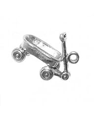 Sterling Silver 18" .8mm Wide Box Chain Necklace With 3D Childs Wagon Pendant