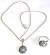 Womens Jewelry - Ring and Pendant Sets Sterling Silver 31 Grams (gprs002)