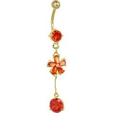 Gold Tanzanite Cubic Zirconia FLOWER DROP Belly Ring