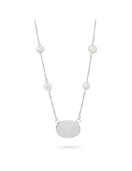 ID Tag Necklace with White Cultured Freshwater Pearls in Sterling Silver