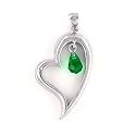 Sterling Silver Emerald Green Austria Crystal Floating Heart Pendant