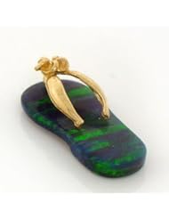 14k Solid Gold Opal Flip Flop Pendant W/ Flower