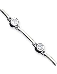 Sterling Silver Polished Fancy Round Bezel-Set CZ Bracelet