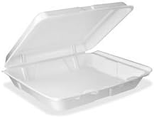 Hinged Foam Container,9-1/2"x9-1/4"x3"",200/CT, White, Sold as 1 Carton