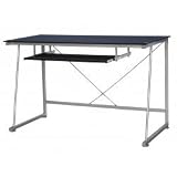 Black Glass Computer Desk (Metallic Silver / Black) (30H x 48W x 24D)