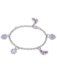 6 1/4 In Silver Flower, Heart And Butterfly Charm Bracelet For Girls