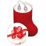 Pink Pearl Earring in Christmas Red Boot Jewelry Box