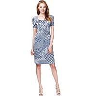 Scoop Neck Contrast Print Elasticated Waist Dress