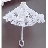 Package of 6 Mini White Lace Parasols or Umbrellas for Showers, Decorations or Dolls