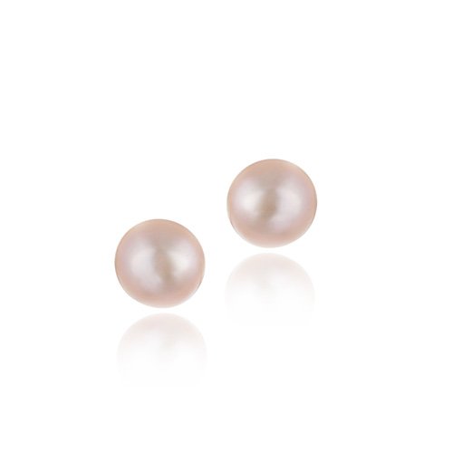 14K Gold Genuine Freshwater Cultured Pink 6-6.5mm Button Pearl Stud Earrings