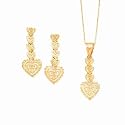 14k Yellow Gold Diamond-Cut Heart Necklace & Earrings Set- 18".