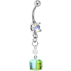 Handcrafted Peridot Aurora Swarovski Simplicty Dangle Belly Ring