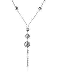 Sterling Silver Italian Rhodium Plated with Graduated Diamond Cut Beads "Y" Necklace, 17.5"