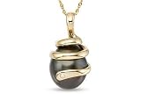 9-10mm Cultured Tahitian Pearl and Diamond 14K Yellow Gold Pendant w/Chain