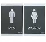 ADA Signs,Men/Women, Adhesive, 6x9, Silver/Black