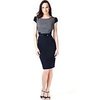 Geometric Print Bodice Shift Dress with Belt