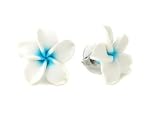 HAWAIIAN LARGE FIMO PLUMERIA EARRINGS-1 (Blue Center)