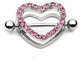 Pair of Gem Pink Paved Heart Nipple Shield Piercing Jewelry