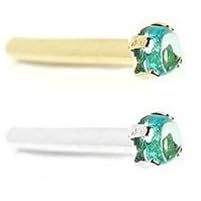 14K Gold Nose Stud with 2mm Round Genuine Cabochon Aquamarine, 18 Ga by MsPiercing