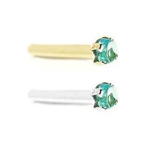 14K Gold Nose Stud with 2mm Round Genuine Cabochon Aquamarine, 18 Ga by 