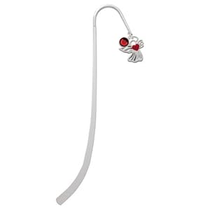 Lined Angel with Red Heart Silver Plated Charm Bookmark with Siam Swarovski Drop