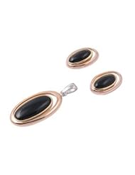 Sterling Silver Elegant Oval Design Black Onyx Pendant and Earrings Jewelry Set