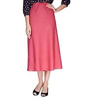 Linen Blend A-Line Plain Long Skirt
