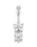 14KW Two-Flower CZ Belly Ring ES-1935