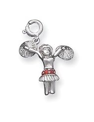 Sterling Silver Red Syn. Stone Cheerleader Charm QC5104"