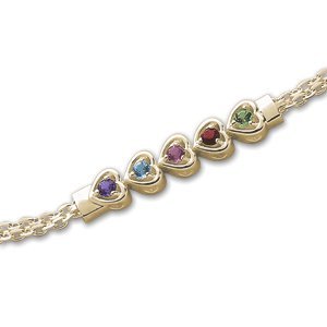 Mothers Running Hearts Birthstone Bracelet - Personalized Jewelry