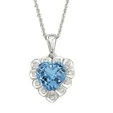 14K White Gold Blue Topaz & Diamond Necklace