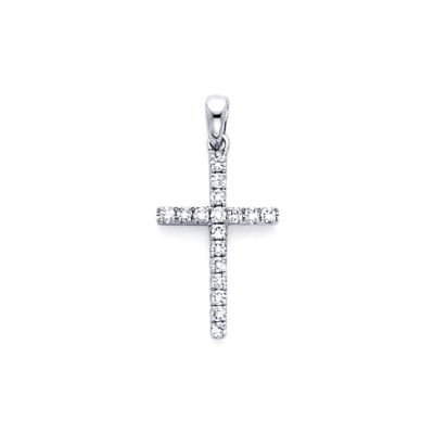 18k White Gold Round Diamond Small Cross Pendant .12ct (G Color, SI1 Clarity)